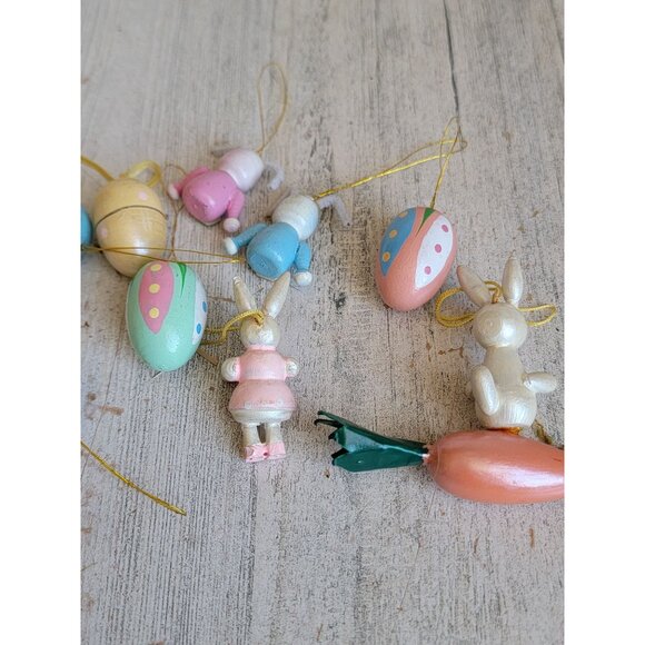 Vintage Easter‎ Bunny carrot egg wooden miniature ornament spring set - Picture 7 of 7